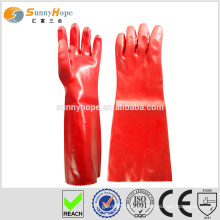 Sunnyhope red interlock pvc beschichtete handschuhe für Handling caustics
